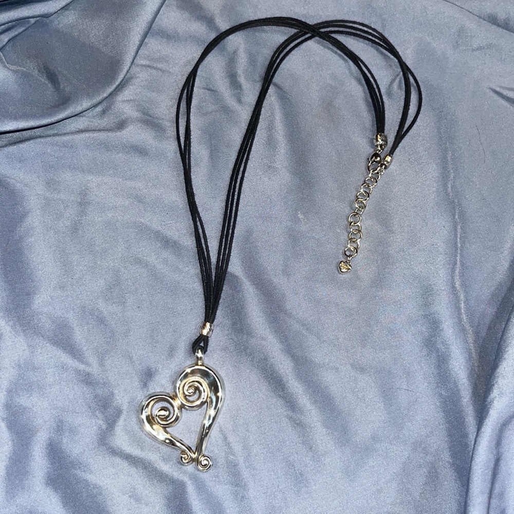 BRIGHTON SILVER HEART CORDED NECKLACE ADJ 24-26” GORGEOUS STUNNING!! Retail $58